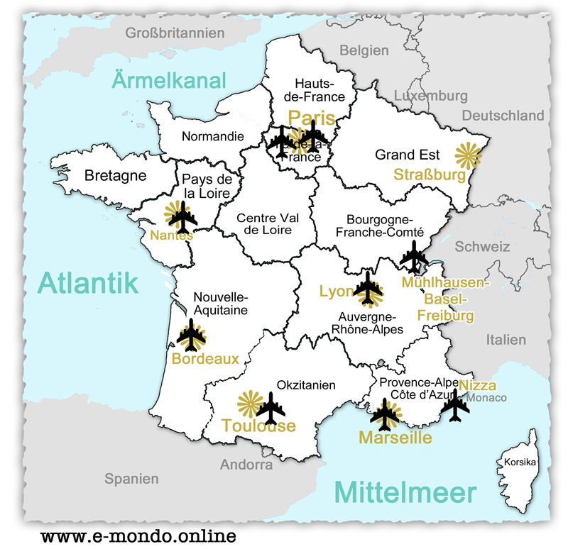 Karte Flughäfen Frankreich